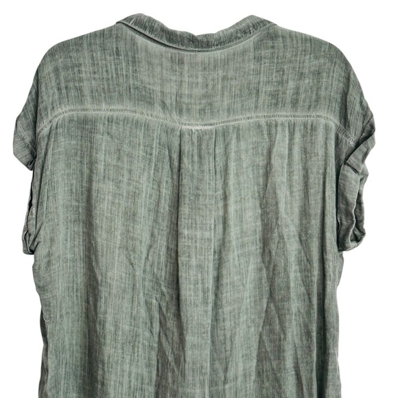 Umgee Size Small Army Mineral Wash Frayed Button Down Rayon Tunic Top - Picture 6 of 8